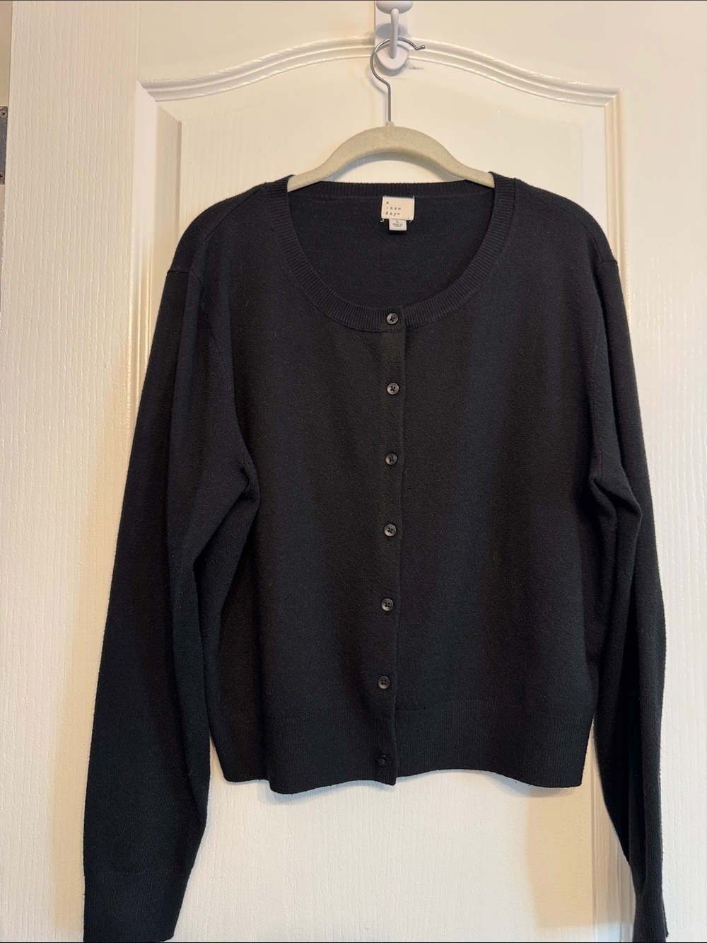 a new day Black Crewneck Button-Front Cardigan